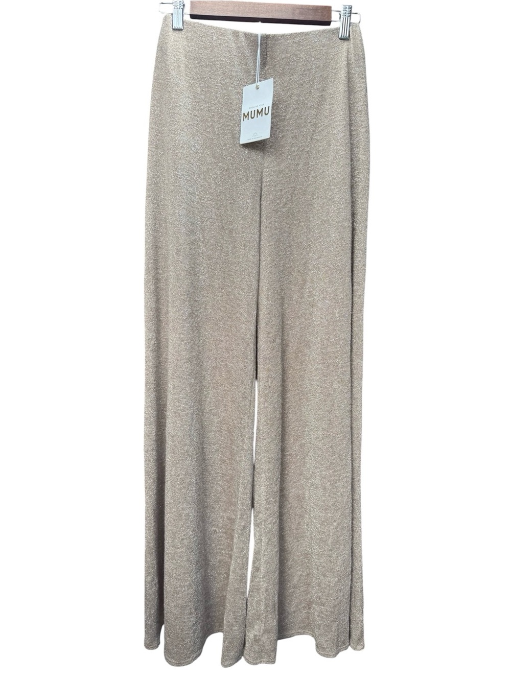 NWT Show Me Your Mumu Jordan Gold Sparkle Knit Wide Leg Pants XS